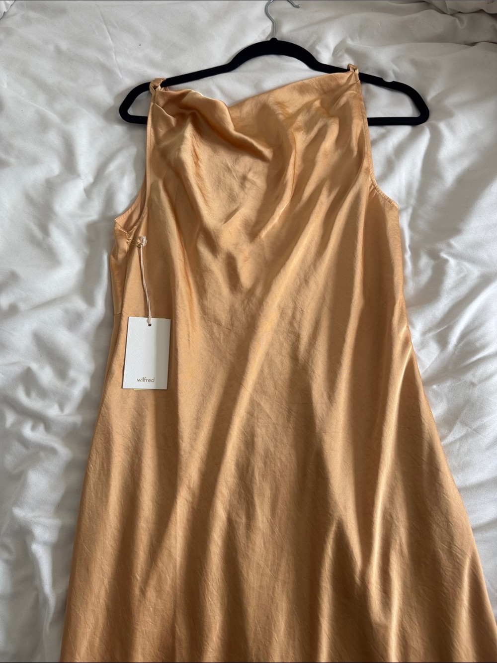 Wilfred Peach Satin Cowl Neck Strapless Slip Dress